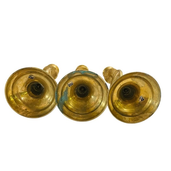 Vintage Mid-Century Modern Brass Swirl Candlestick Holders (Set of 3) - Picture 9 of 14